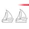 Boat or yacht thin line vector icon. Sail boat with sea waves