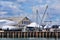 Boat yard in winter with shrink-wrapped boats to protect them from snow and rain