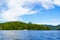 Boaters enjoy summer day on Lake Placid in New York State`s Adirondack Mountains