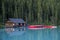 Boathouse and canoes, Banff National Park