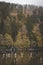 Boathouse at lake in autumn forest at lac longemer-xanrupt in Vosges, France