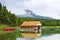 Boathouse on mountain lake