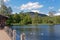 Boathouse on mountain lake, Cashiers, North Carolina