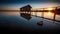 Boathouse in Stegen at the Ammersee at sunset in Bavaria Germany