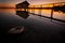 Boathouse in Stegen at the Ammersee at sunset in Bavaria Germany