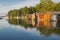 Boathouses at the mouth of river Elde to lake Plau, Mecklenburg-Western Pomerania