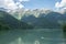 Boating on the beautiful lake Ritsa of Abkhazia