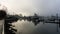 Boating dock on a misty morning