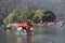 Boating in fewa tal, fewa lake Nepal. People boating towards a island temple