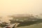 Boating on Ganges River with dense fog