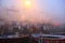 Boating on Ganges River with dense fog