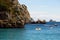 Boating in Mediterranean Sea off coast of Corfu Greece