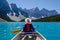 Boating on the uniquely blue waters of Moraine Lake