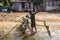 Boatman and his traditional wood pirogue