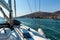 Boats on the Adriatic Sea from the deck of a yacht. Cruise from harbor Trogir - Croatia. Sailing on a yacht. Holiday in Croatia.