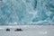 Boats against glaciers in Inside Passage, Alaska