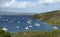 Boats at anchor in The Bight from the ridge of Norman Island, BVI