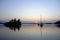 Boats anchored on a calm ocean at sunset, Wallace Island, Gulf Islands, British Columbia