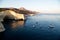 Boats anchored near Fleftiko, Milos Island, Cyclades, Greece