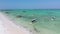 Boats are Anchored off the Coast on Shallow, Ocean at Low Tide, Aerial, Zanzibar