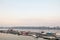 Boats anchored on the port and harbour of Zemun, on the typical pontoon of the Zemunski marina, in belgrade, Serbia