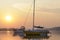 Boats anchored in Princess Bay at sunset, Wallace Island, Gulf Islands, British Columbia