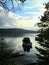 Boats anchored of Tent Island in the Gulf Islands, British Columbia, Canada