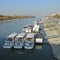 Boats anchoring on Danube bank in Budapest