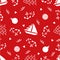 Boats, anchors, buoys vector seamless pattern background. Red white backdrop with yachts, sailing equipment, scribbled