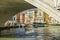 Boats approaching Ponte Rialto on Canal Grande, Venice, Italy