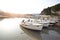 Boats in the bay of Paleokastritsa at dawn