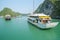 Boats in Beautiful calm and peaceful Halong Bay