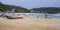 boats in beautiful ocean near coastline of Sri Lanka,