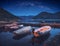 Boats in a Boka-Kotor bay under the night sky