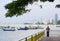 Boats with canopy anchored waiting tourists in Georgetown