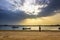 Boats on Dammam sea side with sunrise background view. Dammam, Saudi Arabia