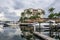 Boats dock in front of condominium on the Intracoastal Waterway in Jupiter, Florida