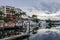 Boats dock in front of condominium on the Intracoastal Waterway in Jupiter, Florida