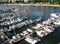 Boats docked at a harbor False Creek. Vancouver BC Canada