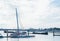 Boats docked at the marina of Keroman-La Base. On the background - Le Crapaud and the Regensburg wreck. Lorient, Brittany