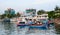 Boats docking on Hon Khoi pier in Khanh Hoa, Vietnam