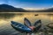 Boats on fewa lake in pokhara, nepal