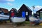 Boats and Fishermens Huts in Southwold Harbour, Suffolk, UK