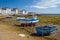 Boats after flow in island Sein., France.