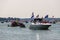 Boats flying Trump 2020 flags for President Donald Trump on Lake Norman near the Trump National Golf Club Charlotte