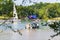 Boats flying Trump 2020 flags for President Donald Trump on Lake Norman near the Trump National Golf Club Charlotte