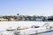 Boats on the frozen lake Saimaa. Lappeenranta