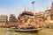 Boats going by the cremation ghat in Varanasi