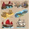 Boats - An hand drawn colored vector pack. Line art.