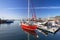 Boats in the harbor in Alesund, Norway.